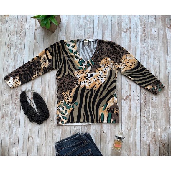 Elizabeth New York Animal print knit sweater - Picture 1 of 4